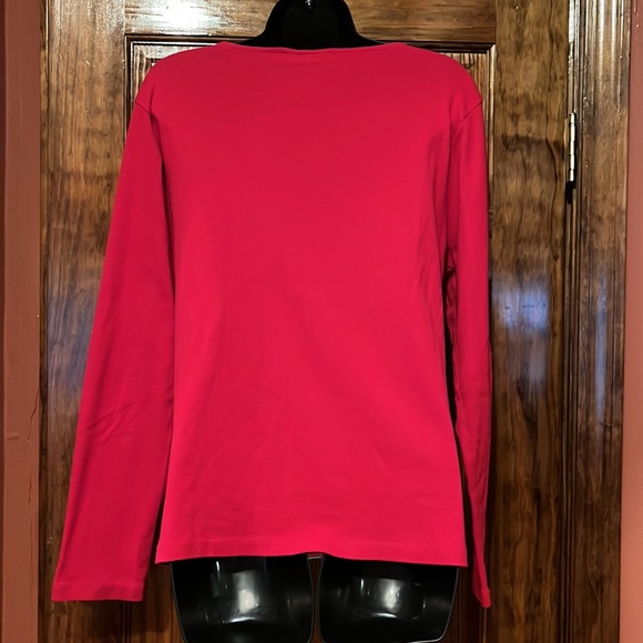 Karen Scott Red Beaded Cotton Long Sleeve - Picture 3 of 5